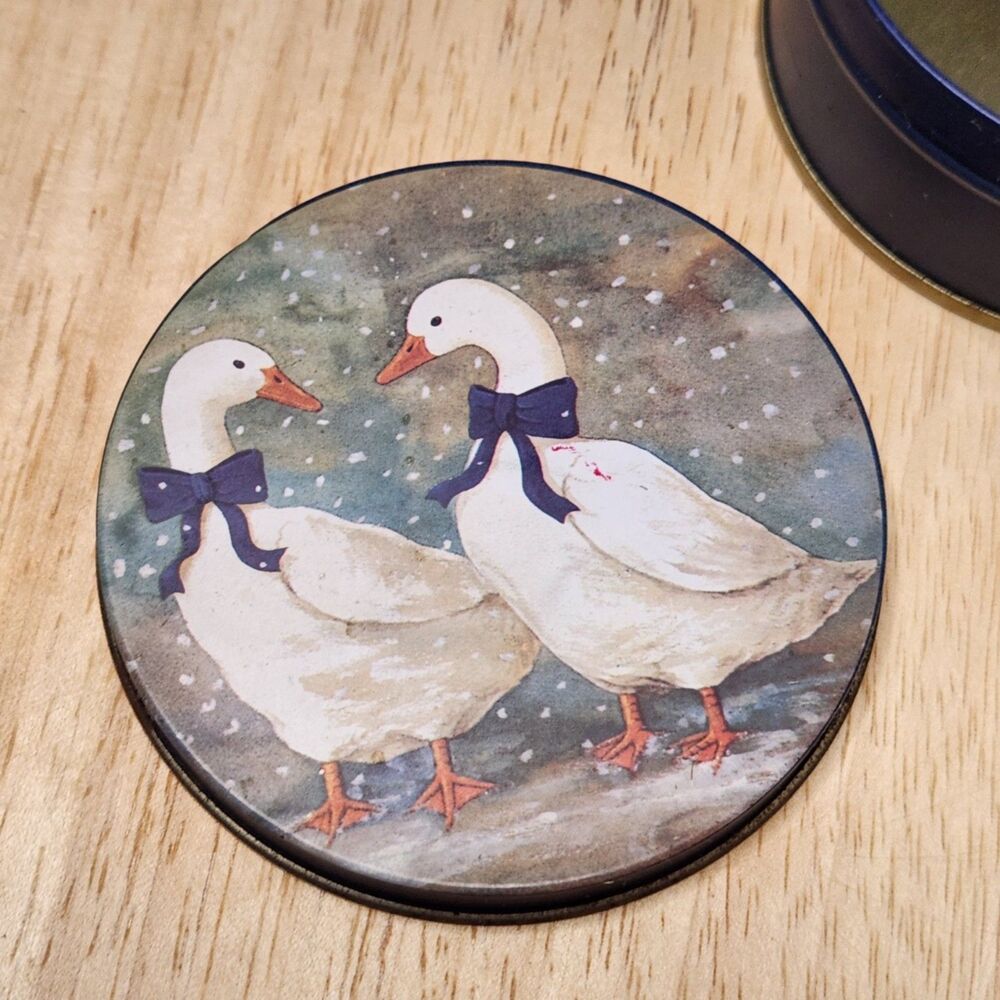 Winter Snow Geese Coaster Set 6 Pieces Blue Bows Holiday Decor